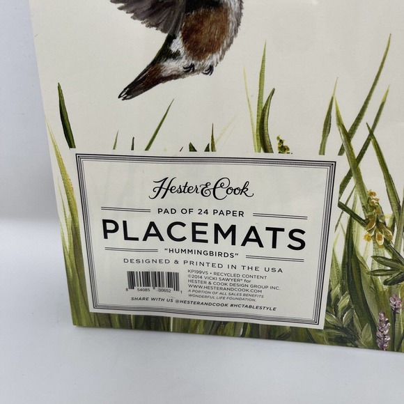 Hester & Cook Hummingbirds Pad of 24 Paper Placemats 18.5 x 12.5 Designed In USA - Picture 2 of 6